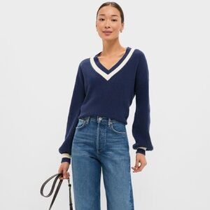 Tuckernuck Washed Navy Ashe Sweater Womens XS Blue V-Neck Knit Preppy Collegiate